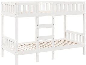 3308608 vidaXL Двуетажно легло, бяло, 75x190 см, борово дърво масив