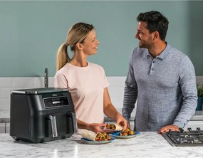 Двоен фритюрник с горещ въздух Ninja Foodi Dual Zone AF200EU, 2400W, Независими зони за готвене, 7.6 л, 4 програми, 100-240°C, Max Crisp, Sync, Черен