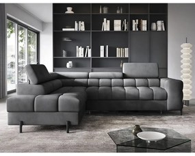 Тъмносив кадифен разтегателен ъглов диван с място за съхранение (ляв ъгъл L форма) Ferucce – ELTAP