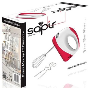 Ръчен миксер SAPIR SP 1110 AB, 150W, 5 скорости, 4 бъркалки, Бял/червен