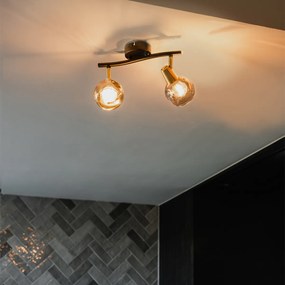 Таванна лампа черна с месинг и димно стъкло 2-светлина - Vidro