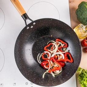 Уок тиган Kinghoff KH 1983, 30 см, Мраморно покритие, Индукция, Черен