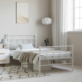 355721 vidaXL Метална рамка за легло с горна и долна табла, бяла, 100x200 см