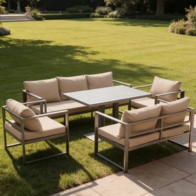 Просторен градински комплект XL-NM-2011 - сив + бежови възглавници