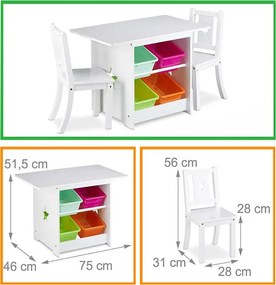 Детски комплект маса и столове в бяло