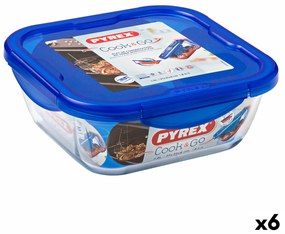 Херметическа Кутия за Обяд Pyrex Cook &amp; go 21 x 21 x 9 cm Син 1,9 L Cтъкло (6 броя)