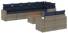 3256544 vidaXL Градински диван с възглавници, 9 части, полиратан, сив