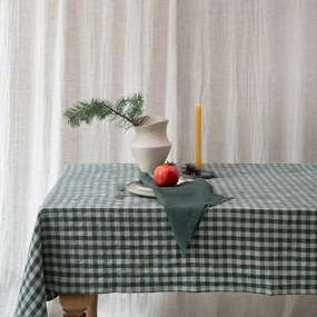 Ленена покривка за маса 140x200 cm Forest Green Gingham – Linen Tales
