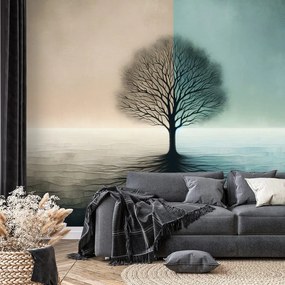 Самозалепващ тапет – Дървото на живота в синьо-бежов контраст