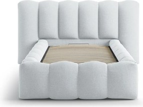 Светлосиво единично легло 90x200 cm тапицирано с място за съхранение с включена подматрачна рамка Lupine – Micadoni