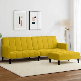 3258102 vidaXL 2-местно разтегателно канапе с табуретка, жълто, кадифе