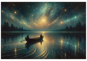 Самозалепващ тапет – Нощно езеро под звездно небе