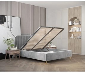 Сиво тапицирано двойно легло с място за съхранение с включена подматрачна рамка 140x200 cm Noto – Maison de Rêve