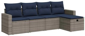 3325367 vidaXL Градински комплект с възглавници, 5 части, сив полиратан