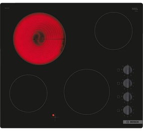 Керамичен плот за вграждане Bosch PKE611CA3E, 6600W, 4 зони, 9 степени, Индикатор за остатъчна топлина, Електрически, Черен