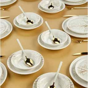 Комплект за хранене, 24 части, бял/оранжев, керамика