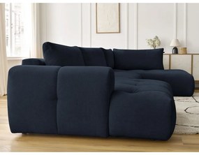 Тъмносин сгъваем/с място за съхранение ъглов диван (десен ъгъл/U форма) Fuji – Bobochic Paris