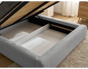 Светлосиво двойно легло 180x200 cm тапицирано с място за съхранение с включена подматрачна рамка Orlane – Bobochic Paris