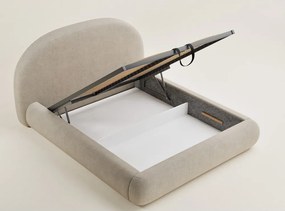 Бежово двойно легло 160x200 cm тапицирано с място за съхранение с включена подматрачна рамка Maumere – Maison de Rêve