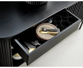 Черен нисък скрин в дъбов декор с плъзгащи се врати 73x160 cm Siena - Unique Furniture