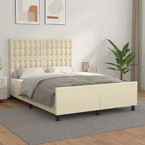 3125575 vidaXL Рамка за легло с табла, кремава, 140x200 см, изкуствена кожа
