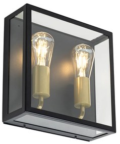 Външна стенна лампа черна и месинг 2-светлина - Rotterdam