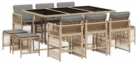 3210972 vidaXL Градински комплект с възглавници, 11части, бежов микс полиратан