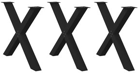 4012996 vidaXL Крака за трапезна маса, X-образни, 3 бр., черни, 90 x (72-73) см, стомана