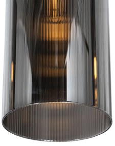 Висяща лампа в стил Арт Деко черна с опушено стъкло 4-светлина - Laura