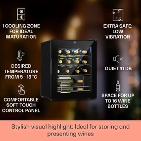 Klarstein Shiraz, охладител за вино, 42 л, сензорен панел за управление, 131 W, 5 - 18 °C, черен