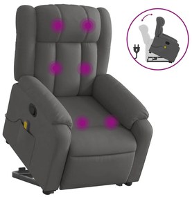 3205329 vidaXL Изправящ масажен реклайнер стол,тъмносив, текстил