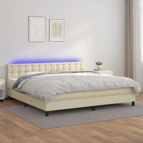 3134245 vidaXL Боксспринг легло с матрак LED кремаво 200x200см изкуствена кожа