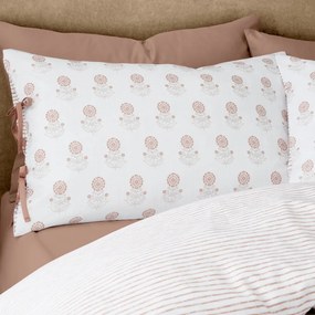 Бяло двойно удължено спално бельо 230x220 cm Woodblock Floral – Pineapple Elephant