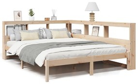 3324332 vidaXL Легло с етажерка за книги, без матрак, 135x190 см, бор масив