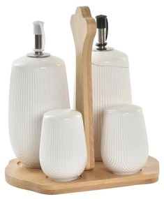 Oil and Vinegar Set DKD Home Decor Естествен Порцелан Бял Бамбук 5 Части (17 x 12,5 x 18 cm)