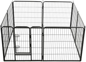 Заграждение за куче, 8 панела, стомана, 80x80 см, черно