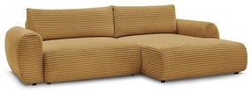 Разтегателен ъглов диван от рипсено кадифе в цвят горчица (десен ъгъл) Lucien – Bobochic Paris