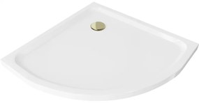 Mexen Flat полуокръгъл душ кабина slim 70 x 70 см, бял, златен сифон - 41107070G