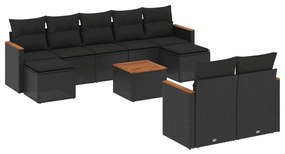 3258807 vidaXL Градински комплект диван с възглавници 10 части черен полиратан