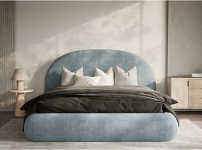 Светлосиньо двойно легло 180x200 cm тапицирано с място за съхранение с включена подматрачна рамка Maumere – Maison de Rêve