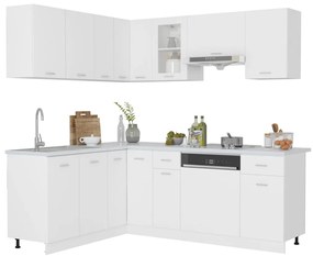 3067665 vidaXL Комплект кухненски шкафове, 11 части, "Lyon", бяло инженерно дърво