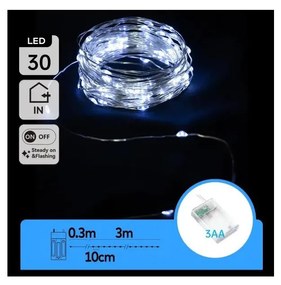 Aigostar - LED коледен гирлянд 30xLED/3xAA 3,3 m студено бяло