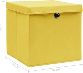 Кутии за съхранение с капаци 10 бр жълти 32x32x32 см текстил