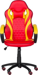 Геймърски стол с футболни мотиви Carmen 6305, До 100 кг, Еко кожа, Регулиране на люлеенето, Силиконови колелца, Червен/жълт