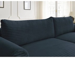 Тъмносин разтегателен ъглов диван от рипсено кадифе (десен ъгъл) Lucien – Bobochic Paris