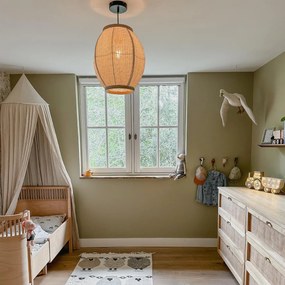 Ориенталска висяща лампа естествен плат 35 см - Rob