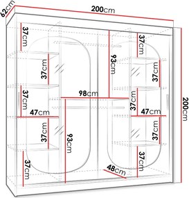 Гардероб Бахрайн 200 плъзгащ-Черен