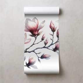 Фототапет – Нежни магнолии на бял фон