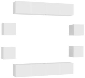 3074459 vidaXL Комплект ТВ шкафове от 8 части, бял, инженерно дърво