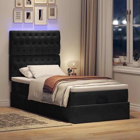 3314374 vidaXL Османска легло с матраци и LED, черно, 100x200 см, кадифе